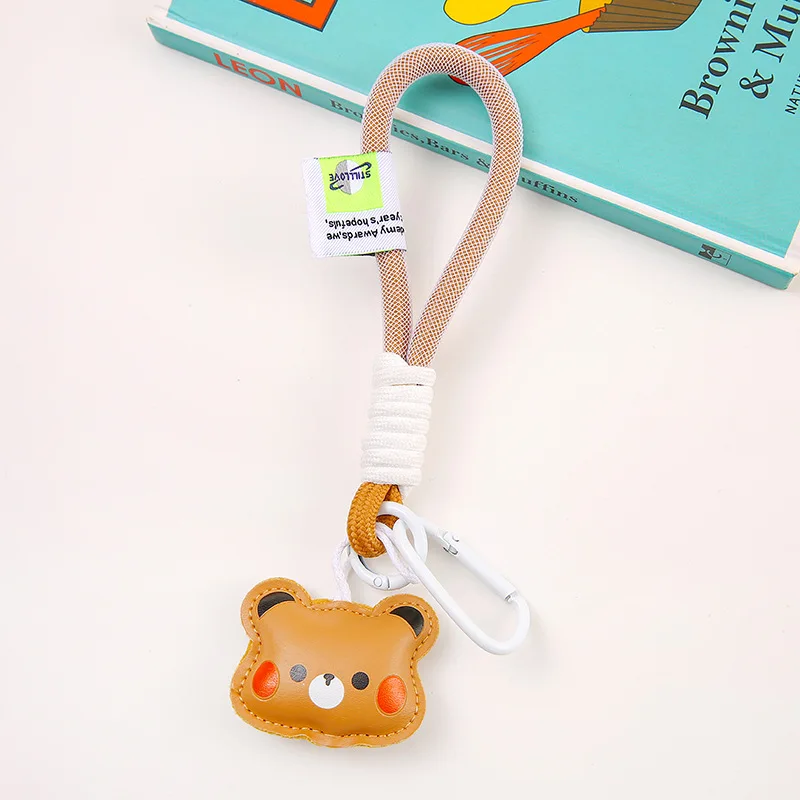 Cute Bear Pendant Lanyard Keychain Cartoon Leather Small Bear Keyrings Wholesale Kawaii Car Keys Keychain With Bear Accessories