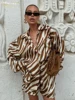 Clacive Fashion Loose Stripe Print 2 Piece Sets Women Outfit 2024 Elegant Long Sleeve Shirt With High Waist Shorts Set Female 1