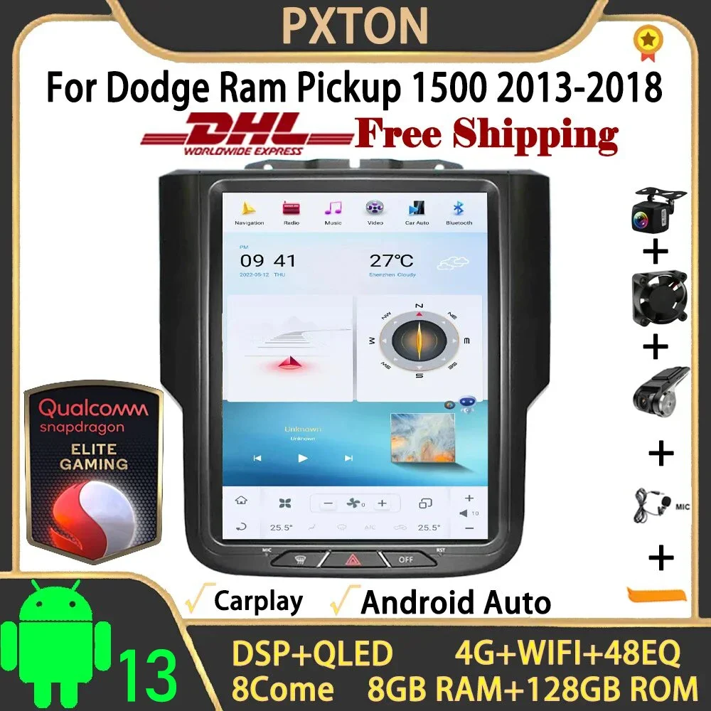 

Pxton Qualcomm For Dodge Ram Pickup 1500 2013-2018 Android 13 Tesla Screen Car Radio Navigation Headset Stereo Carplay 10.4Inch