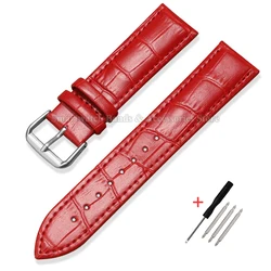 Calfskin Leather Strap with Slub Pattern - Universal Wristband in Multiple Sizes - 16mm (Red)