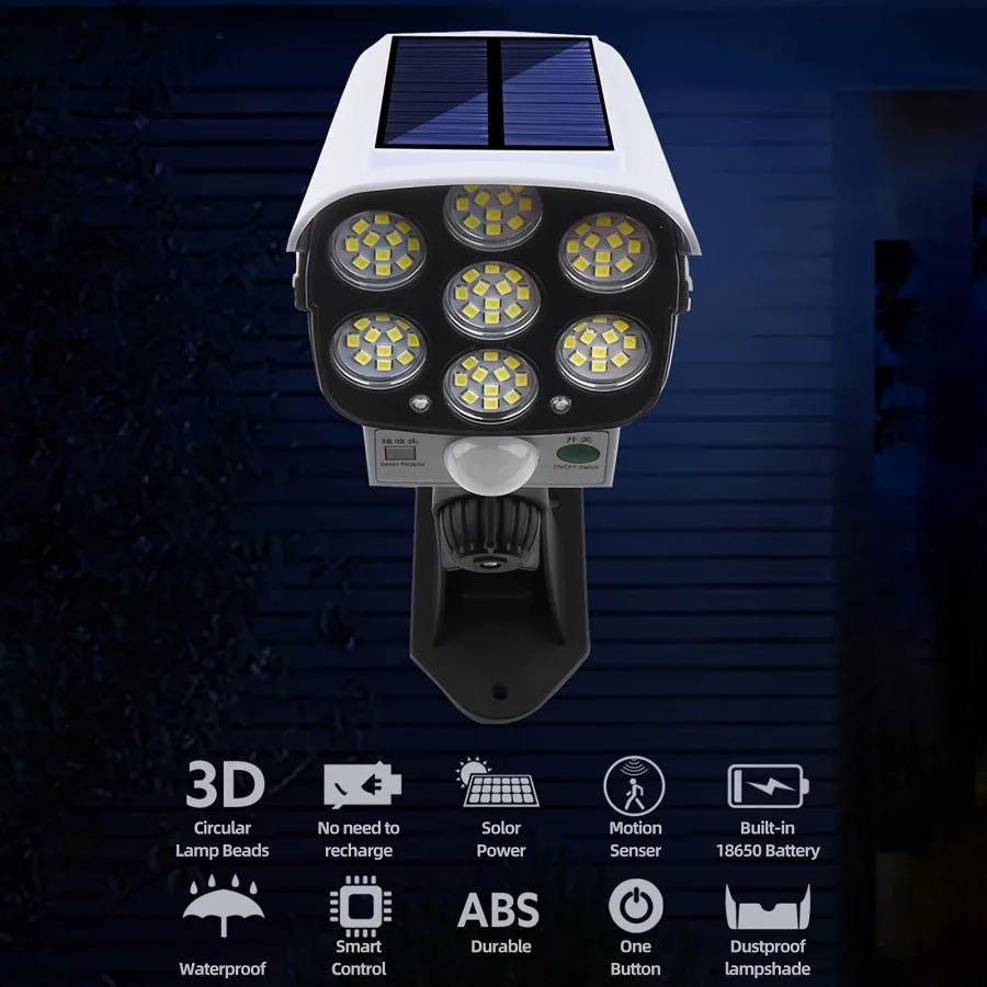 Sensore di movimento per esterni luci solari 77 proiettore a LED impermeabile senza fili ftizio esca finta telecamera di sicurezza per veranda giardino Patio