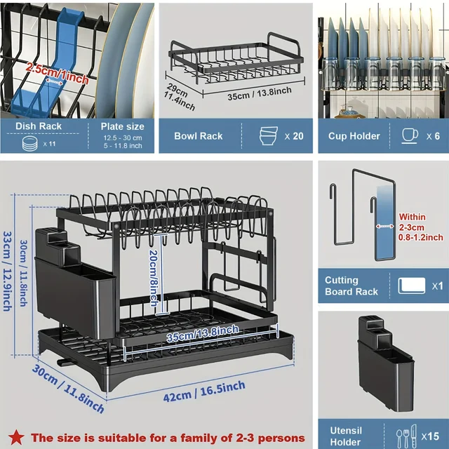 Kitchen bowl rack, drain rack，1pc Double-layer Tableware Drain Rack, Chopsticks Water Cup Cutting Board Kitchen Storage Rack, La 6