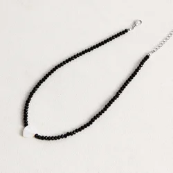 Elegant Black Bead Necklace with Rhinestone Cross Pendant - Luxury Women's Choker Jewelry (3mm Heart)