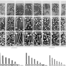  1080PCS Metric Bolt Assortment M2 M3 M4 Alloy Steel Screws Nuts and Washers Hex Socket Head Cap Machine Screws Bolts and Nut Kit 