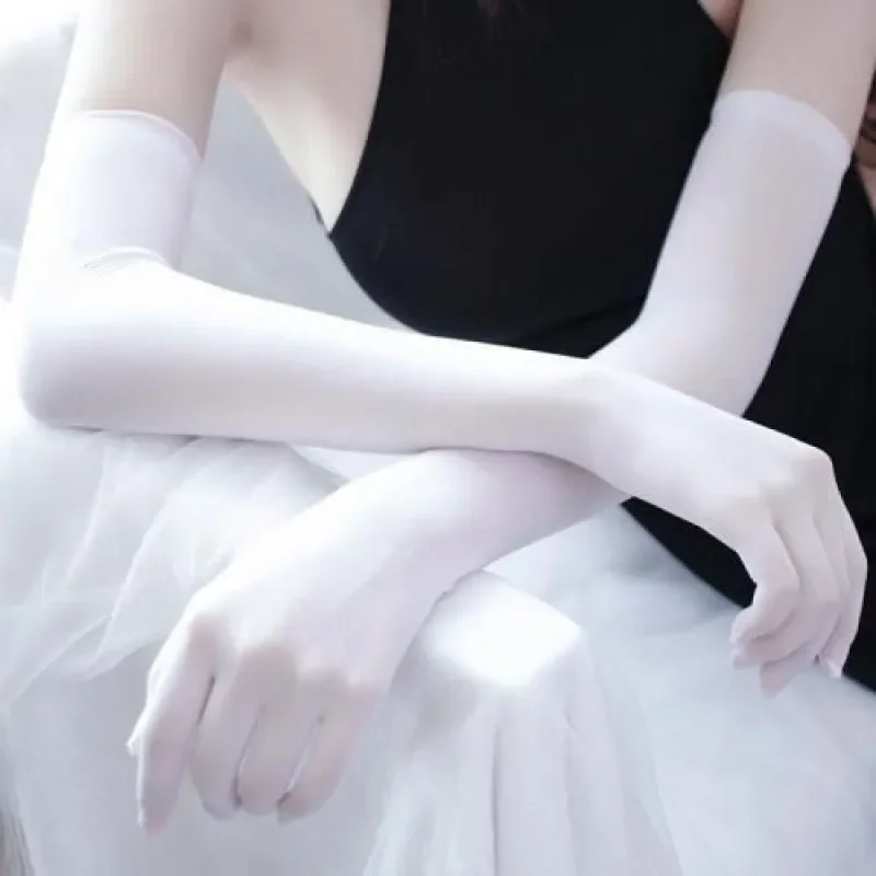 Etiquette Gloves Solid Color Long Tube Stockings Gloves Ultra-thin Five Finger Seamless Anti Hook Silk Long Transparent