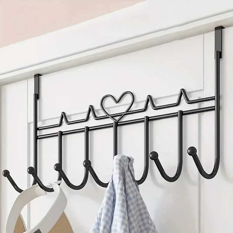 Hooks Over The Door 7Hooks Heart-Shaped Door Hooks Clothes Coat Hat Towel Hanger Bathroom Kitchen Accessories Holder