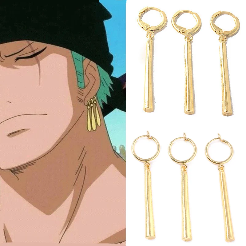 Orecchini Cosplay Zoro One Piece - Set 3 Pendenti Oro Per Uomo E Donna - Accessori Anime Roronoa - Foto 2