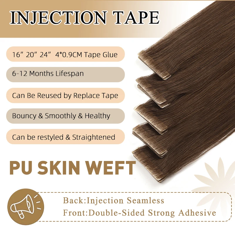 Neitsi Invisible Tape In Human Hair Extensions PU Skin Weft Black Brown Color Seamless Injection Natural Tape Hair 10pcs/pack human hair extensions,hair extensions