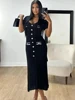 Office Lady Elegant Knitted Long Dress Summer Short Sleelve V Neck Single Breasted Bodycon Dresses Women Party Fashion Vestidos 3