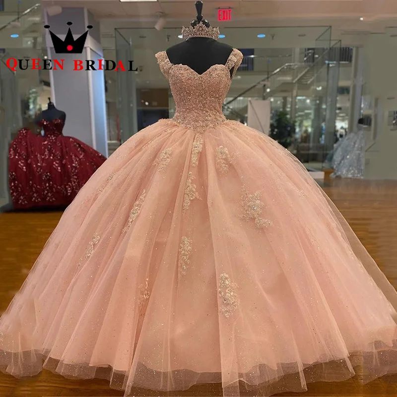 

Elegant Sweetheart Shiny Quinceanera Dresses Appliques Lace Beading Formal Prom Ball Gowns Vestidos De Quinceañera Custom L49W