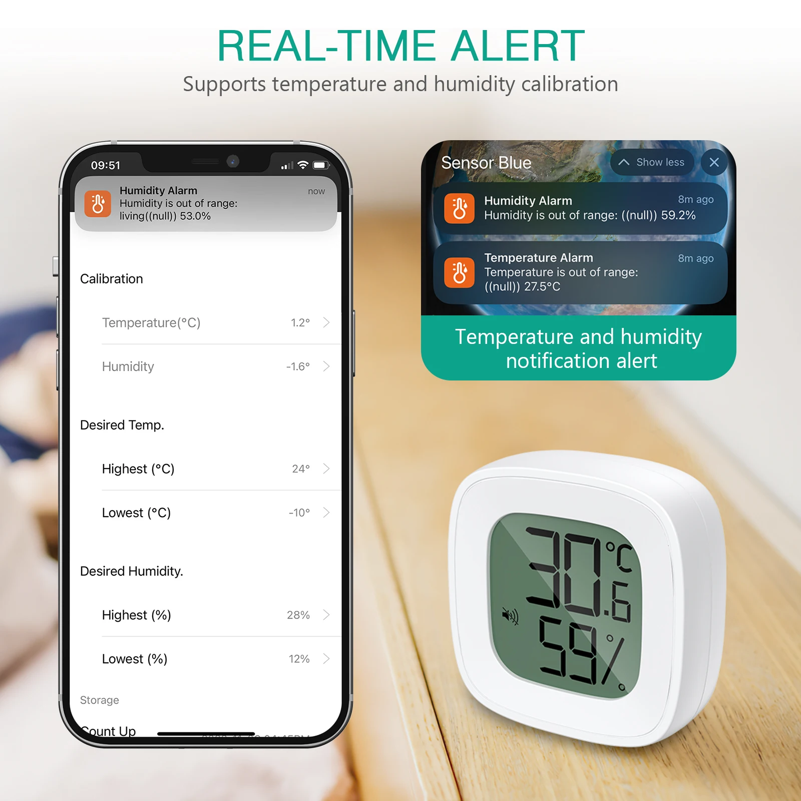 ORIA Upgrade Bluetooth Thermometer 2PCS/1PC Hygrometer Wireless Outdoor Thermometer Smart Home Temperature and Humidity Sensor 4