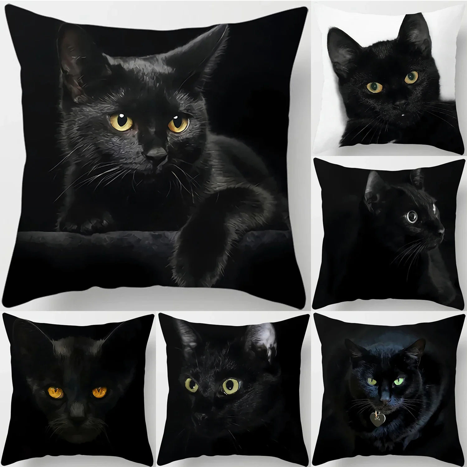 

Animal Pet Black Cat Pattern Printed Soft Square Sofo Pillowslip Polyester Cushion Cover Pillowcase Living Room Home Decor