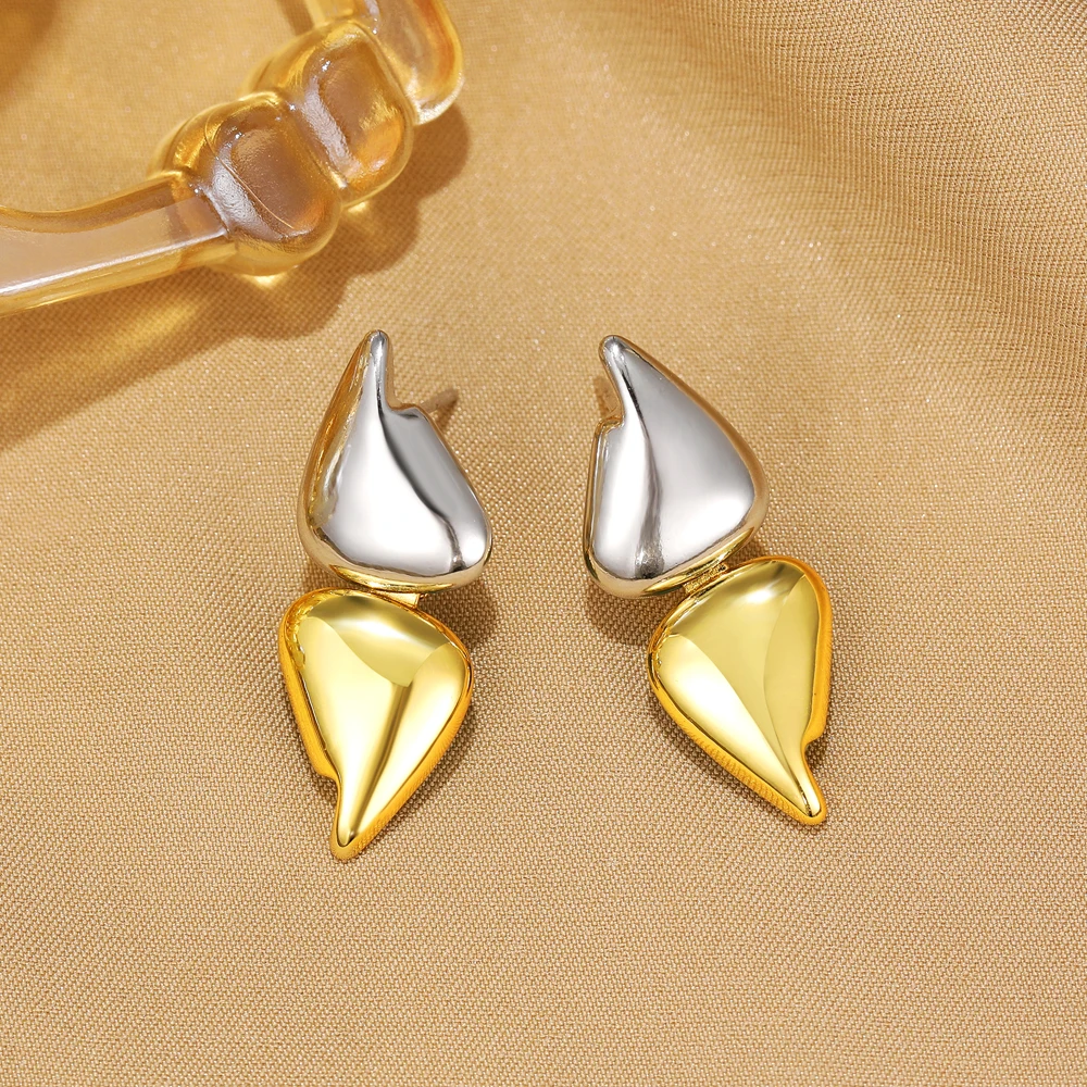Vintage Two-tone Double Waterdrop Statement Earring Blaze Mixed Metal Convertible Drop Earrings Designer Aesthetic Jewelry Aros