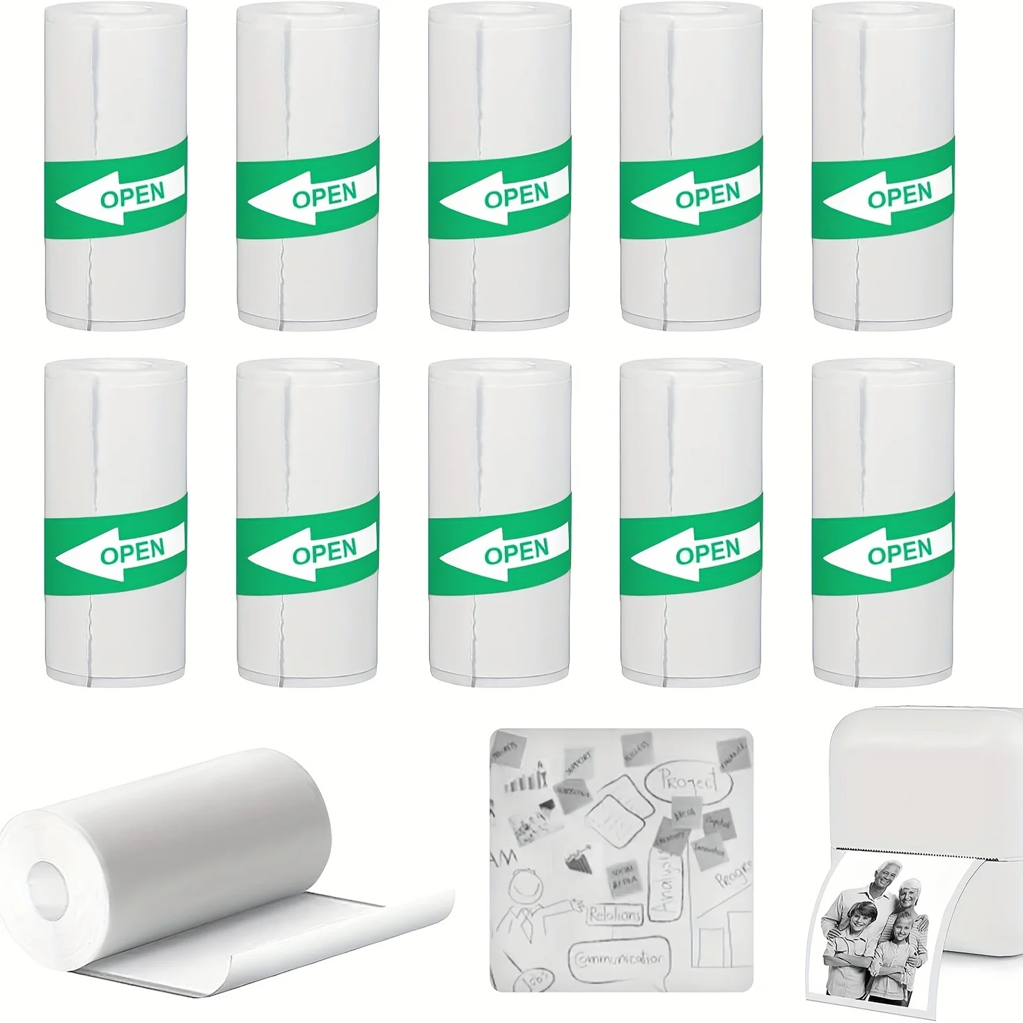 10Rolls Printable Adhesive Paper,White Adhesive Thermal Paper,Sticker Paper Printer Paper for Camera Printer Printing Study Note