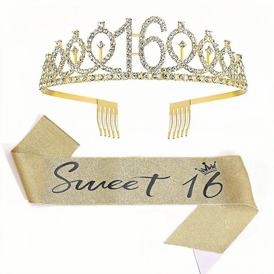 Geburtstags-Tiara Krone Schärpe für Frauen und Mädchen zum 13., 16., 18., 21., 30., 40., 50., 60., 70., 80. Geburtstag Party Dekoration Geschenke – Detail 1