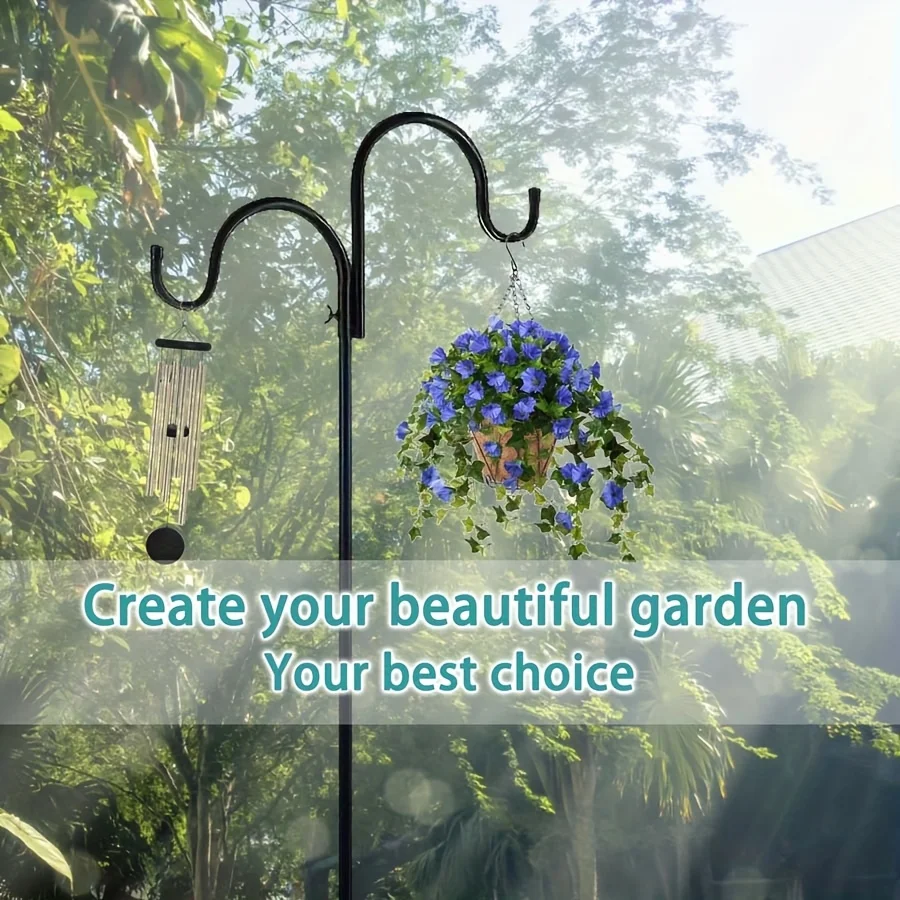 [Heavy Duty] Heavy Duty Garden Shepherd Hook 5-Prong Base Adjustable Bird Feeder Pole, Solar Light & Plant Hanger