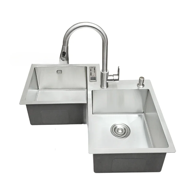 

Kitchen Furniture Thickened 304 Stainless Steel Sink Basin Corner Shaped Double Stainless Steel Kitchen Sinks Accessories
