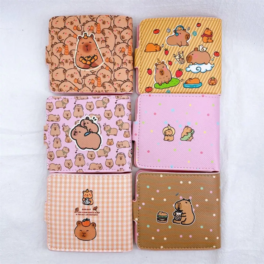 Cute Cartoon Capybara Coin Purse With Buttons PU Leather Card Holder Mini Short Wallet Women Girls Money Bag