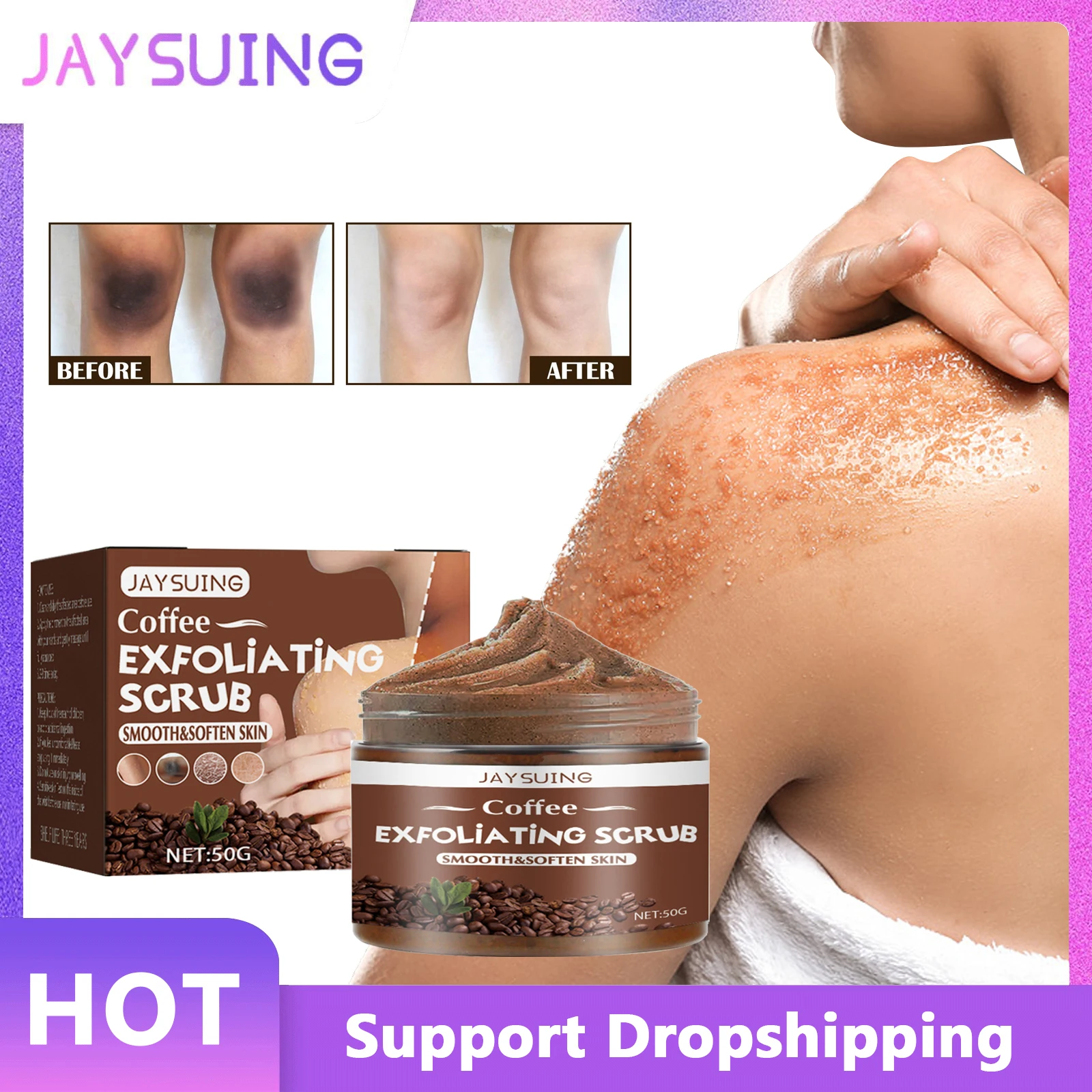 Jaysuing Coffee Scrub Smooth Exfoliating Anti-Acne Soften Cutin Brightening Deep Cleaning Moisturizing Whitening Body Scrub 50ml