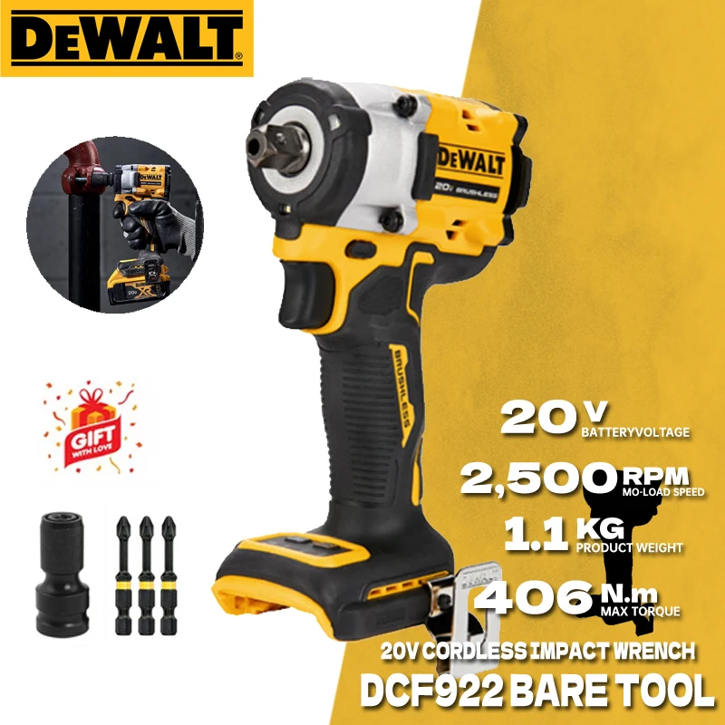 Dewalt DCF922 무선 임팩트 렌치, 멈춤 핀 앤빌 아토믹 20V MAX DCF922B 베어 공구 가변 속도 충전식 렌치