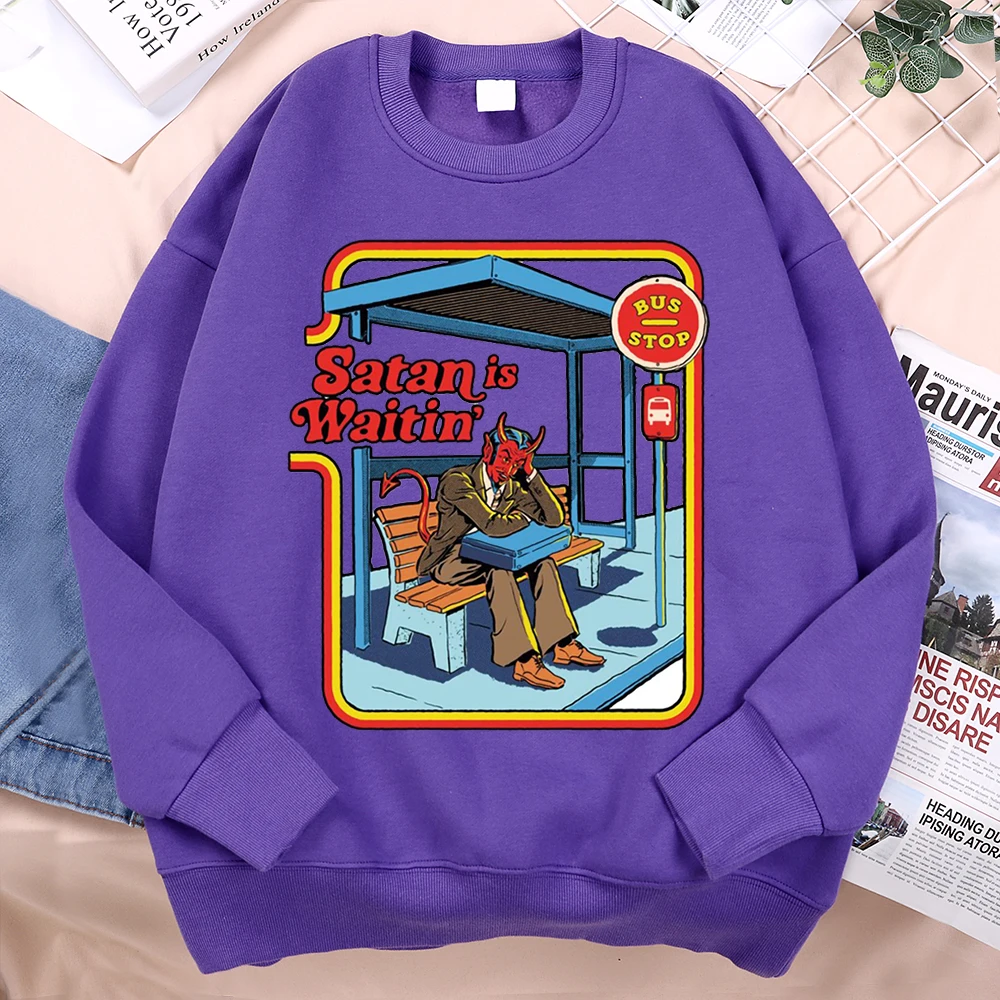 Satan Is Waitin Bus Comics Printing Hoodies Men Women Fashion Streetwear Oversize Pullover Casual Loose Clothes Harajuku Hoody