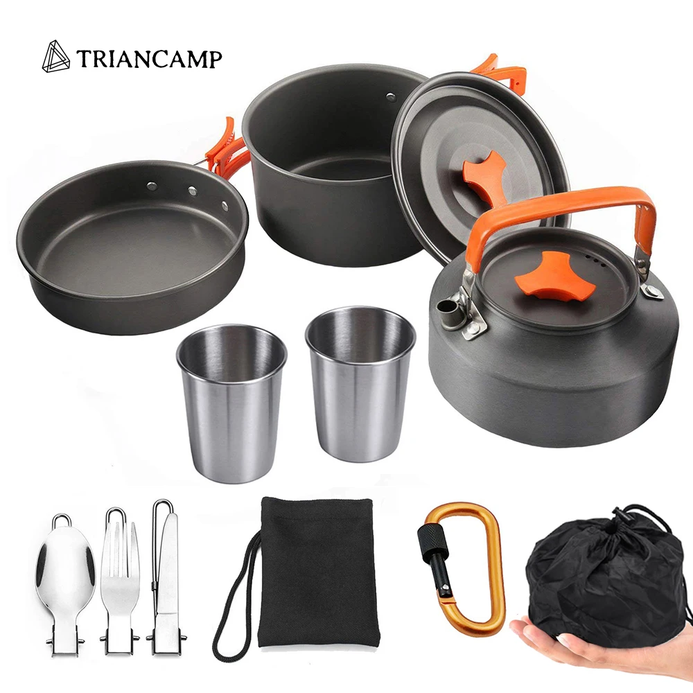 

2023 Camping Cooker Set Nonstick Portable Cookware Kit Outdoor Pot Pan Kettle Cups Tableware Tourist Hike Equipment 캠핑 조리기구