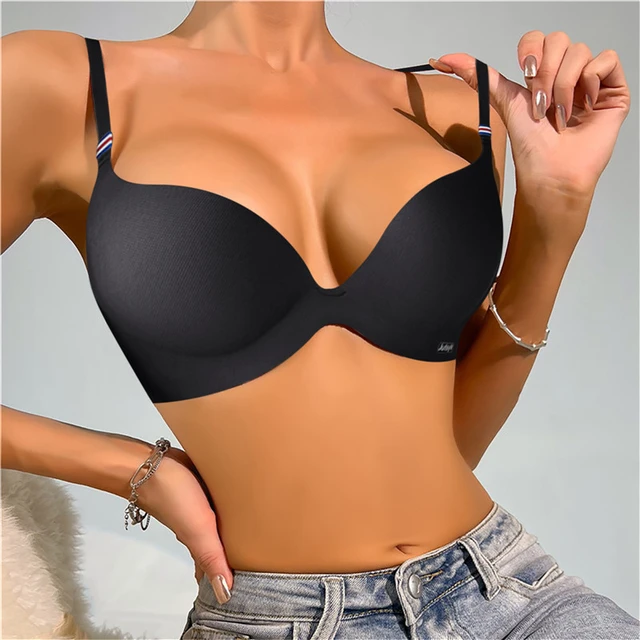 Sexy Seamless Women Bras Wireless Ice Silk Bralette Gather Push Up Lingerie  Thin Smiple Style Ab Cup Deep V Female Underwear - AliExpress