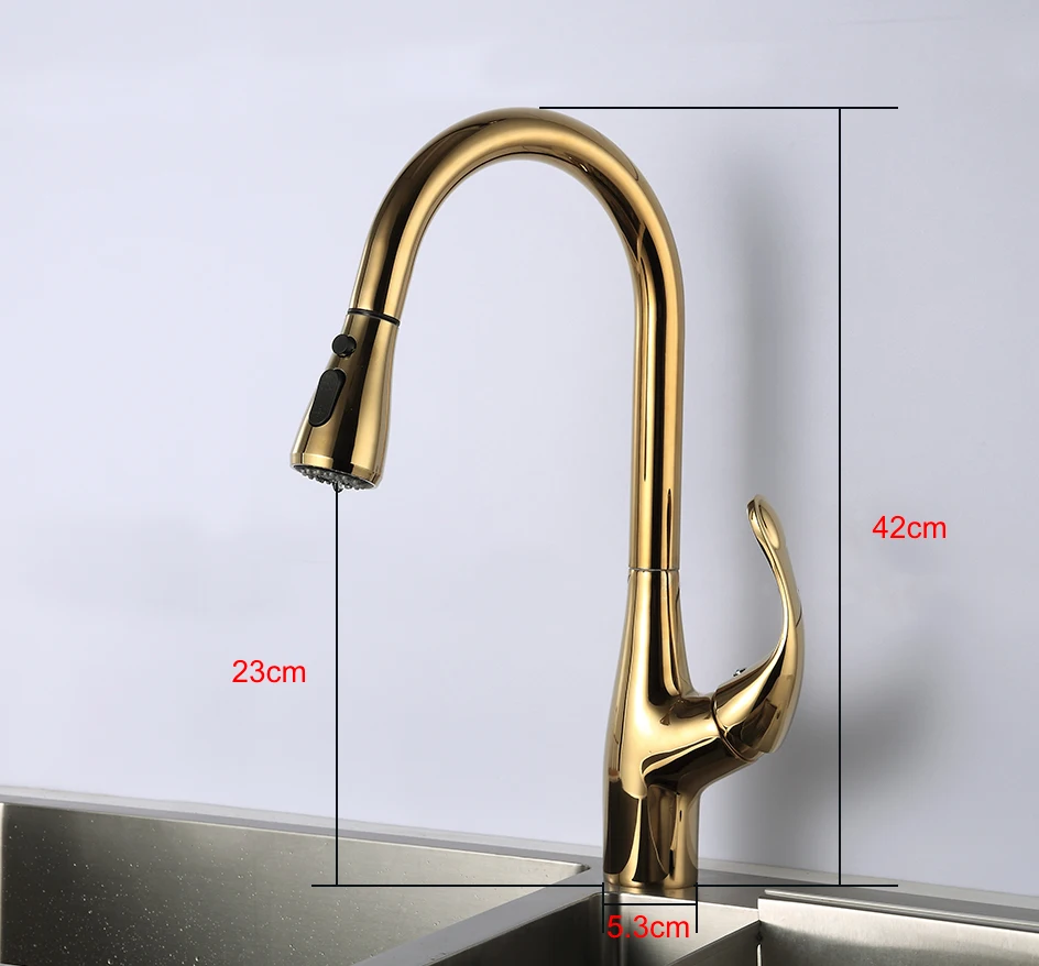 Brushed gold pull down kitchen faucet with sprayer