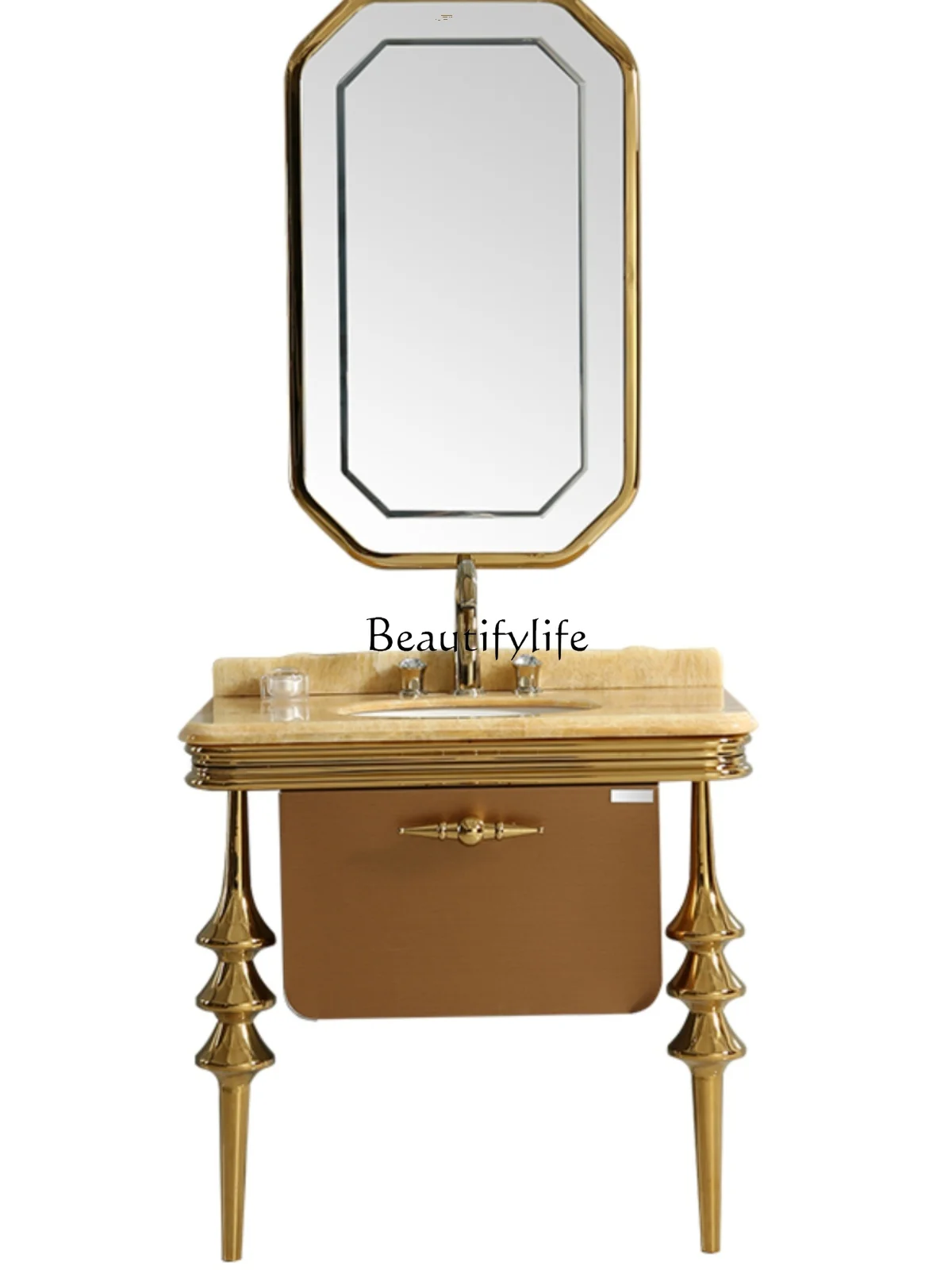 

Stainless Steel Bathroom Cabinet Combination Marble Washstand Smart Mirror Antique European Style