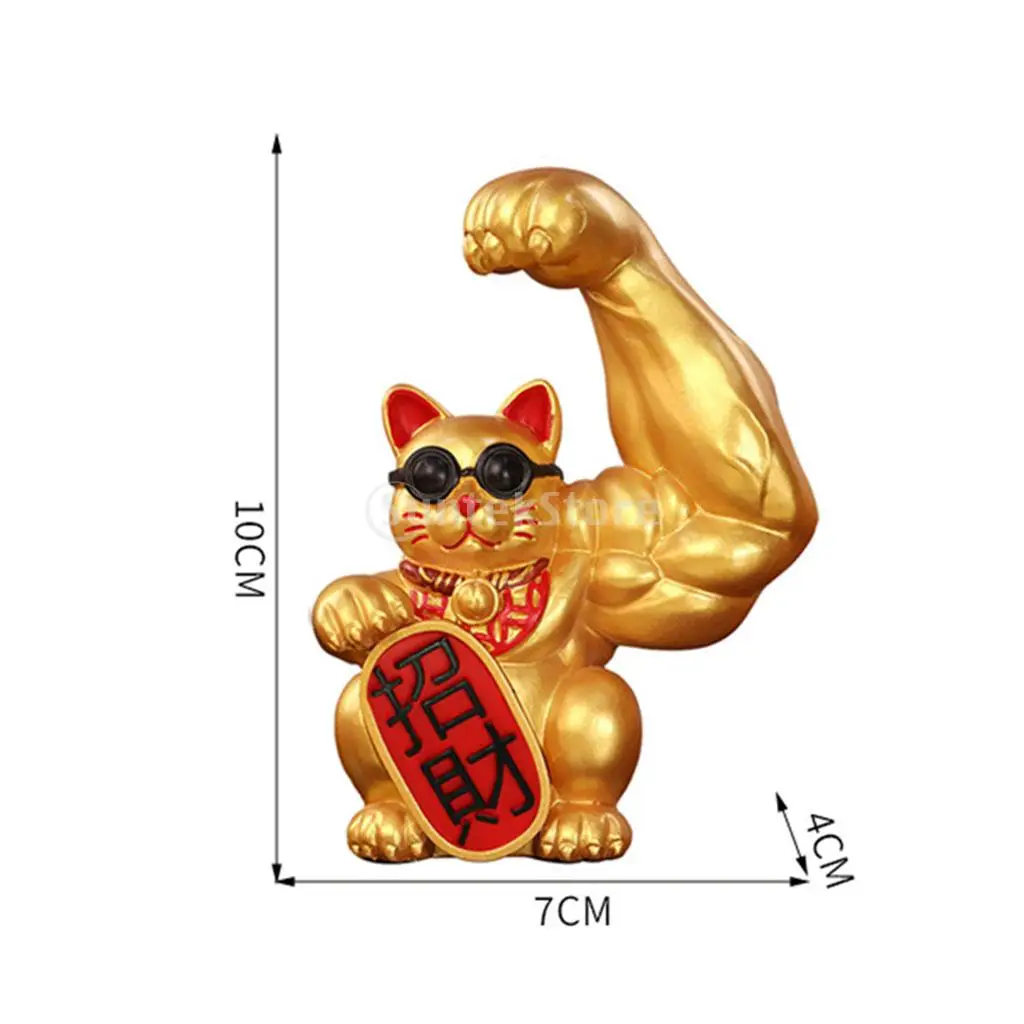 Giant Lucky Cat Statue Resin Muscle Arm Figurines Waving Arm Fortune Cat Powered Home Office Car Decor cat figurine decoration cat figurines ornament crafts resin ornaments resin crafts miniature figurines