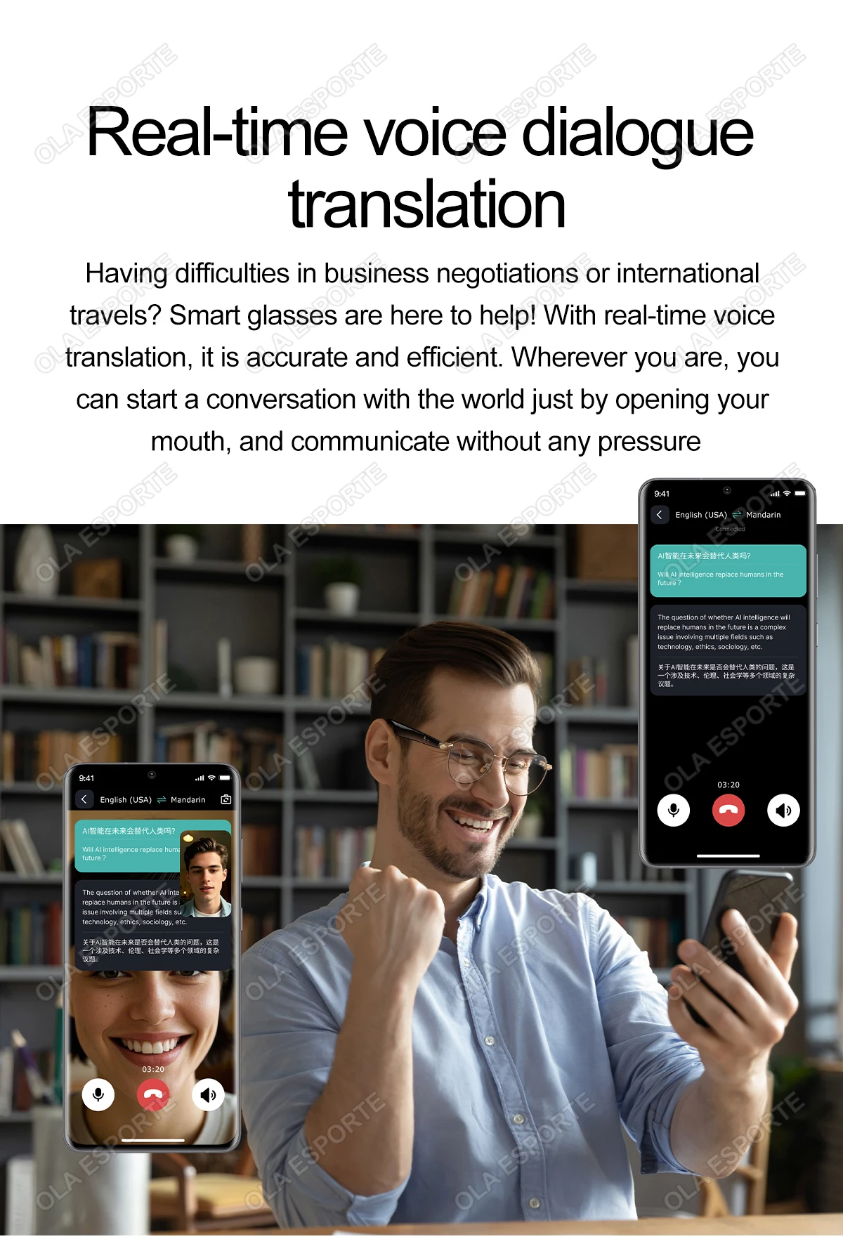 Smart Glasses 163 Online Language AI Automatic Dialogue Translation Bluetooth Glasses with Speaker, Sports UV Protection Travel