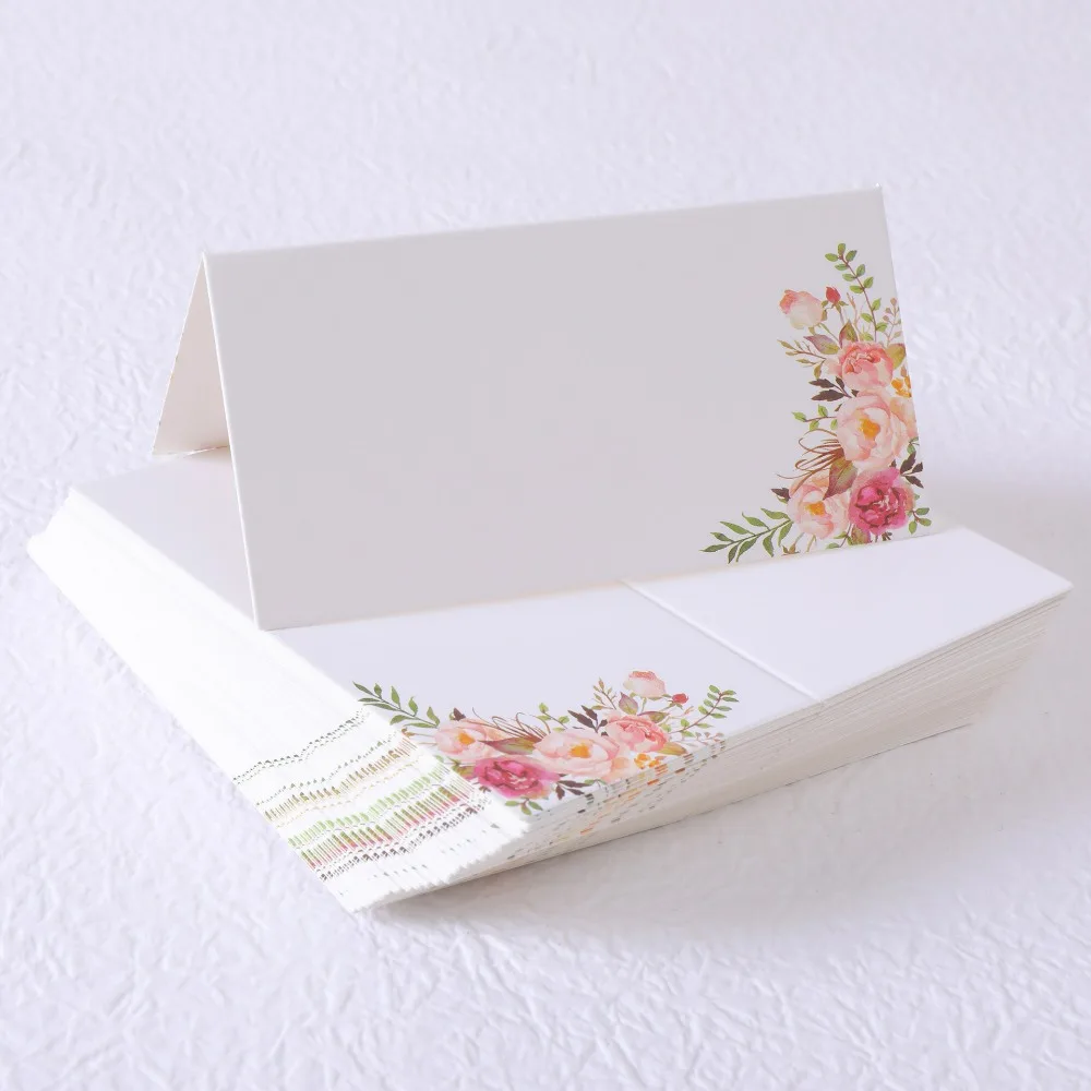 Name Place Cards Printed Flowers 20/50/100pcs Wedding Seating Number Table Card Decor Christmas Birthday Party Greeting Card