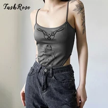 

FASHROSE Strap Grunge Women Camis Bodysuits Gothic Aesthetic Summer Clothing 2022 Tops Bodycon Printing Sexy Korean Bodysuit New