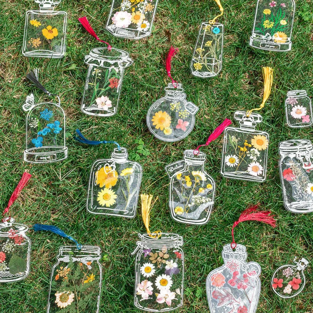 20 Pcs Transparent Glassware Shape Dried Flower Bookmarks Herbarium Bookmarks Flower Page Clips Reading Mark Stickers