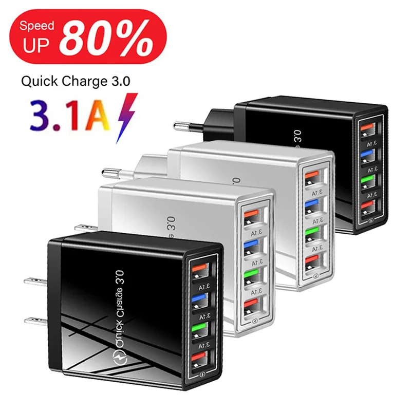 4 USB Charger Quick Charge 3.0 Phone Charger For Huawei Mate 30 20 Xiaomi 11 Ultra POCO F3 Wall Mobile Fast US/EU Plug battery charger fast charger battery charger adapter