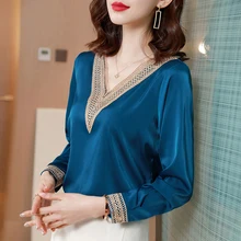  Blouses Femme Tops Women Long Sleeve Blouse Women Blusas Mujer De Moda 2022 V-Neck Solid Chiffon Blouse Shirt Blusas Mujer E653 