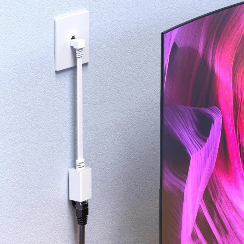 1PC Flat Ultra 10G Right /Left Angle Elbow Network Wire RJ45 Male To Female Adapter Cord 90 Degree CAT7 Network Extension Cable