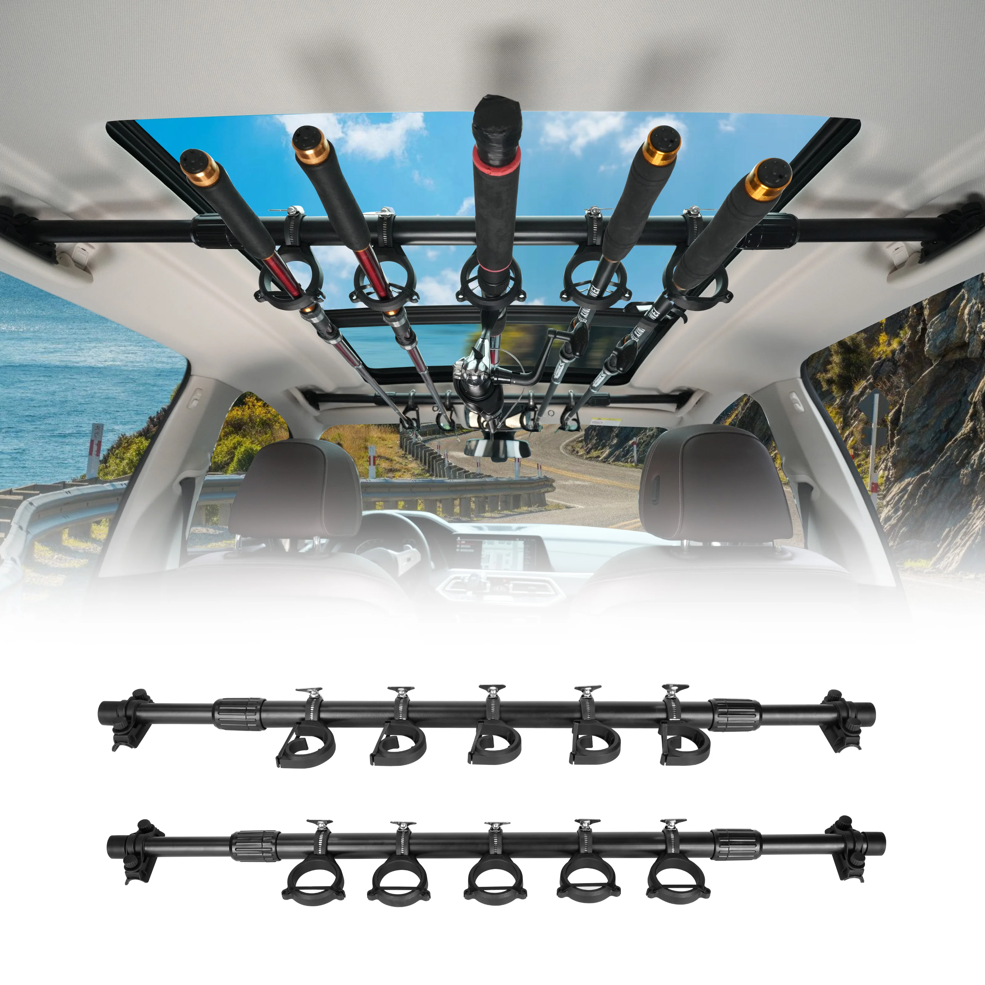 Hikeen Fishing Rod Holder for Car Vehicle Pole Holder Roof Rack 5 Rod Capacity Adjustable 35-59 Inch Carrier Pole Storage 1 Hikeen Fishing Rod Holder for Car Vehicle Pole Holder Roof Rack 5 Rod Capacity Adjustable 35-59 Inch Carrier Pole Storage 1