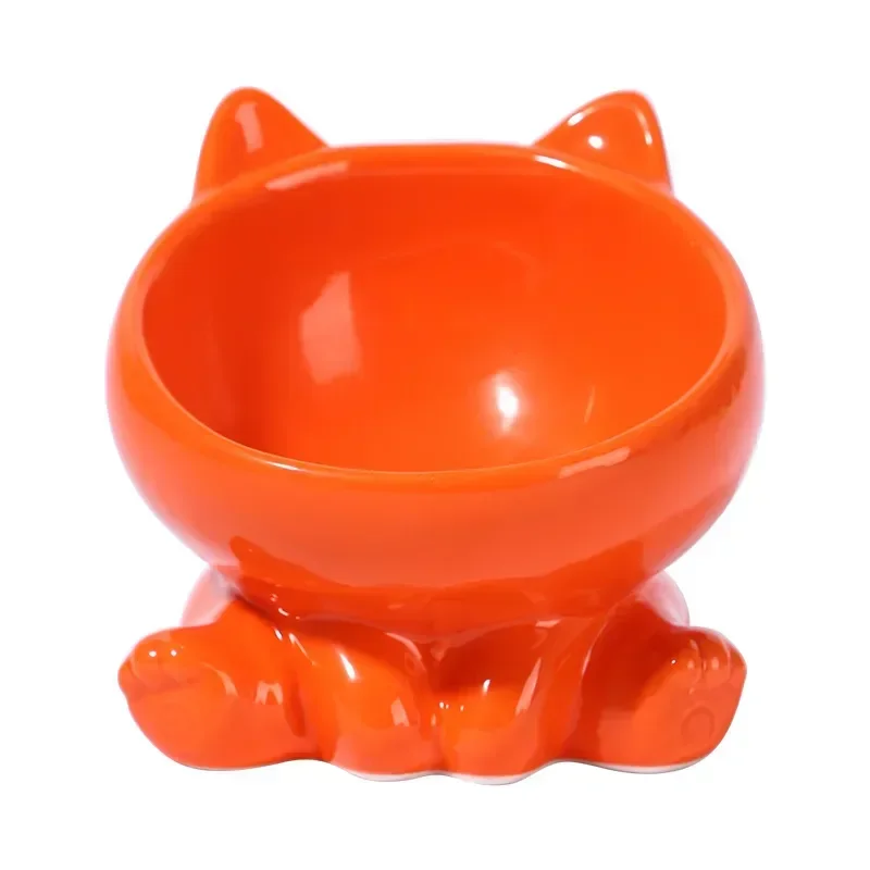 

Drinking Cervical Bowl Cute Integrated Chin Ceramic Black Spine Feet Protection Diagonal Dog Cat Against High