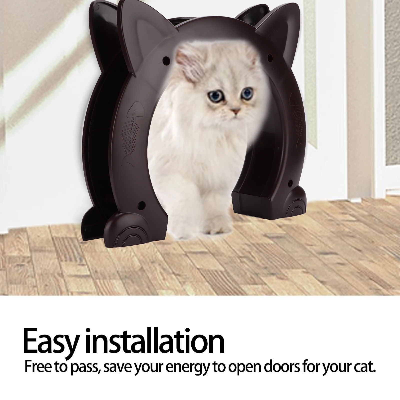 Enclosures Cat Door Cat Door Interior CatHead Shaped Plastic Pass Through with Fish Bone Pattern Pass Through