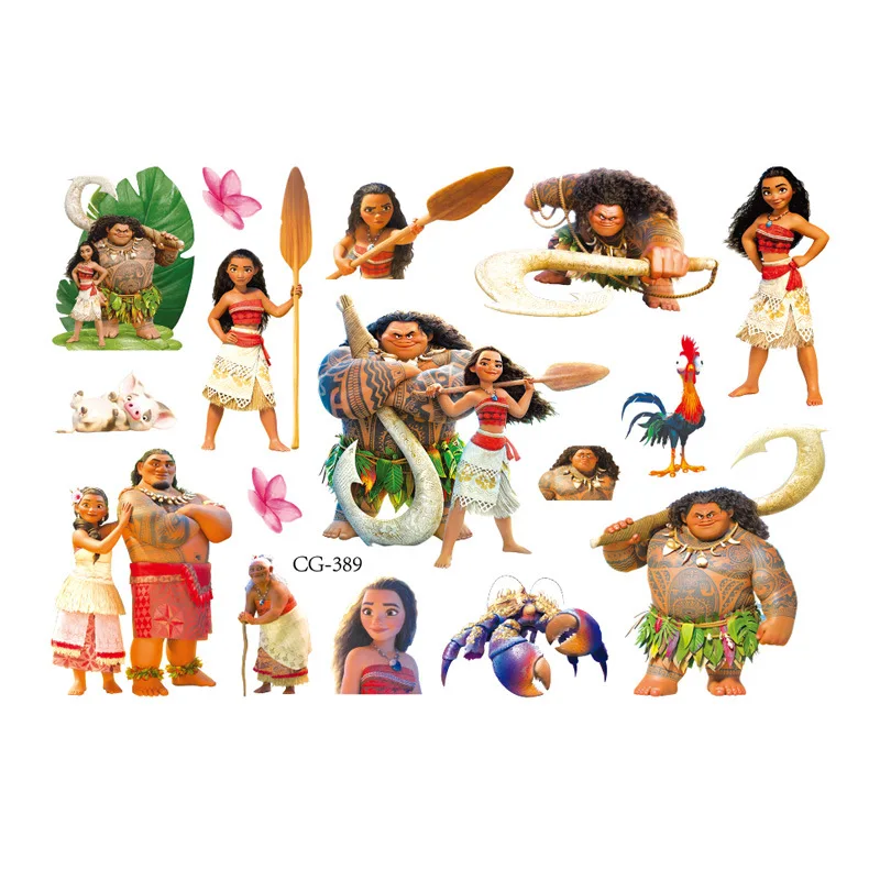 Tattoo Sticker Disney Cartoon Anime Moana Children's Temporary Tattoos Body Art Cosplay Party Toys for Kids Gifts