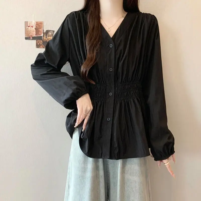 200 Pounds Plus Size Elastic Waist Office Lady Trend Shirt
