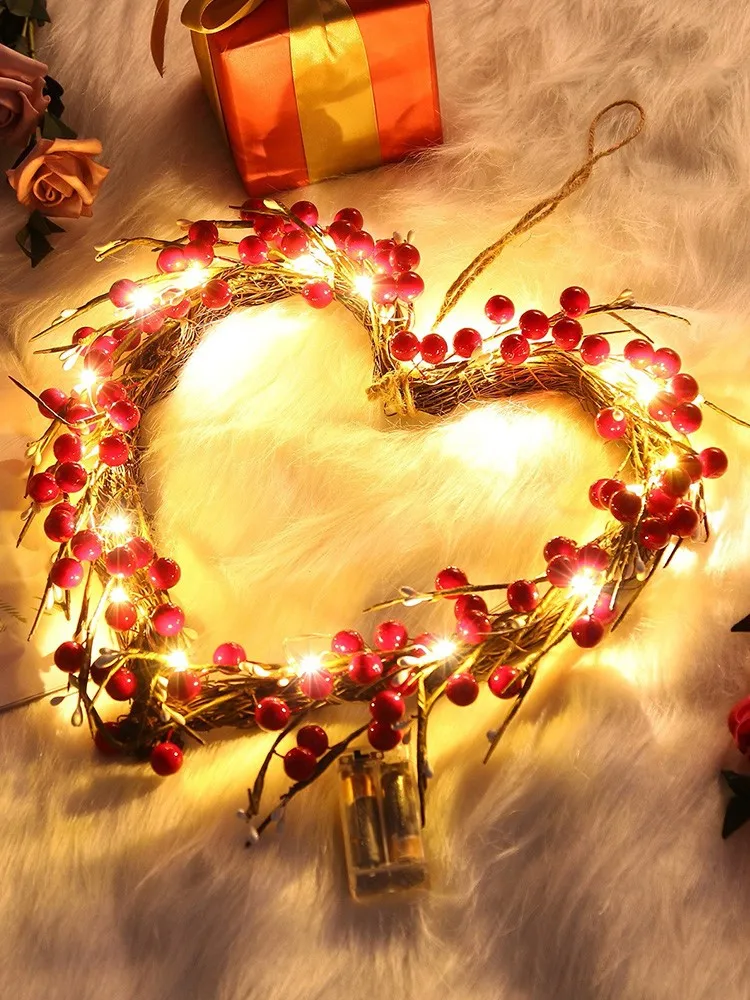 Garland Valentine's day With Lights Decorative Heart-shaped Decoration & Hangs Front Door Wreath with Led Lights party supplies thanksgiving wreath fall hydrangea bowknot decoration flower garland wreath thanksgiving front door home decor