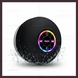 Compact Waterproof Bluetooth Speaker with LED Lights and Suction Cup (Black)