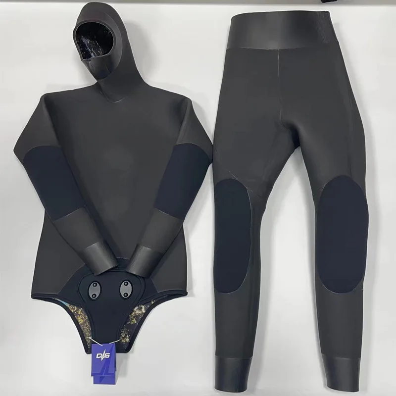 7MM Neoprene Long Sleeve Snorkeling Spearfishing Hooded Diving Suit 2Pieces Scuba Keep Warm Kayaing UnderWater Hunting WetSuit