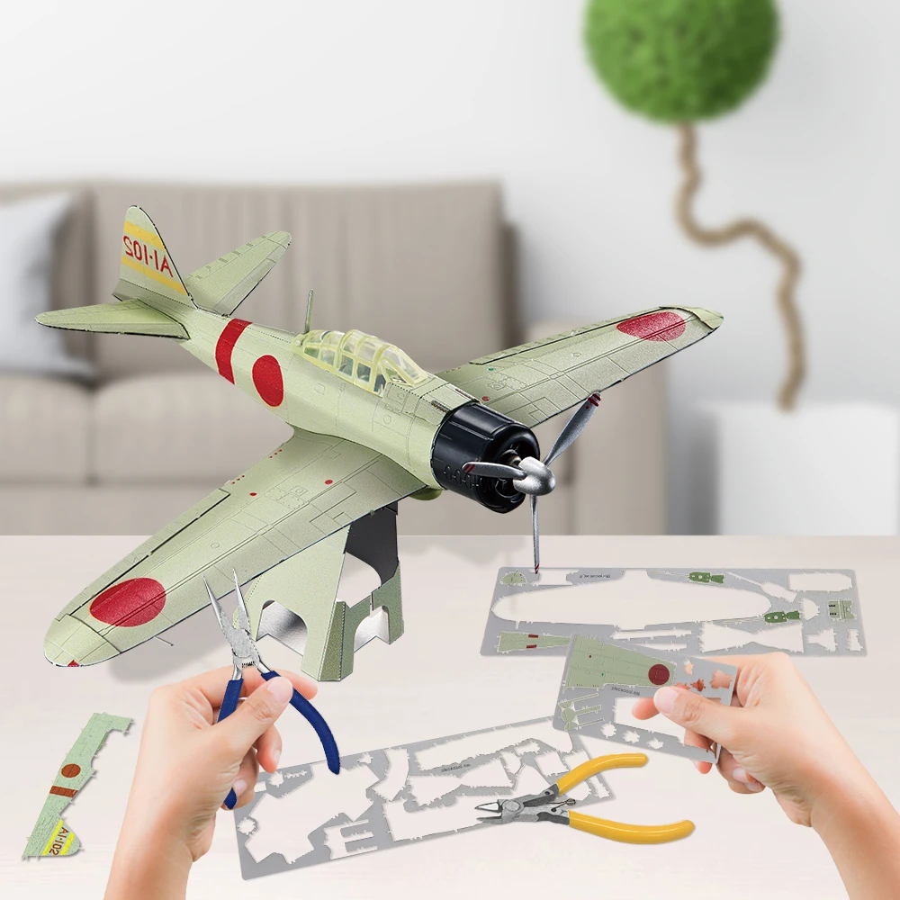 Piececool 3D 금속 퍼즐 미쓰비시 A6M 제로 비행기 DIY 키트 조립 모델 세트 청소년 두뇌 티저 퍼즐 장난감 선물