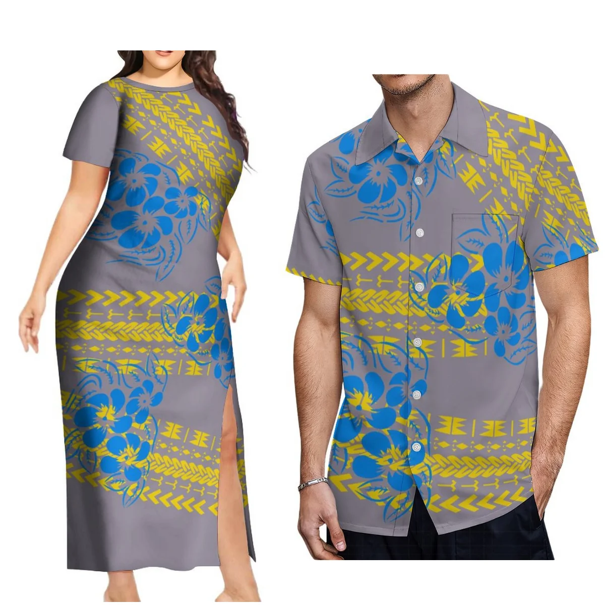 

Горячая Распродажа, Платье макси с коротким рукавом и круглым вырезом, элегантное платье с разрезом, гавайская Мужская рубашка, Полинезия, аналогично