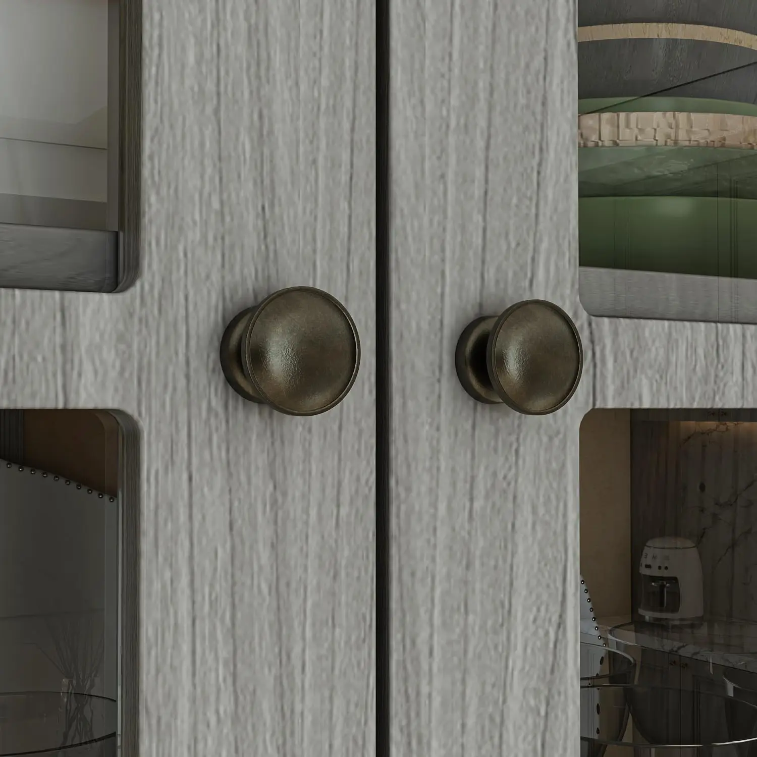 75.9 Kitchen Pantry Cabinet with Glass Doors & Hutch, Large Wood Storage Cabinet with 8 Shelves & 3 Drawers