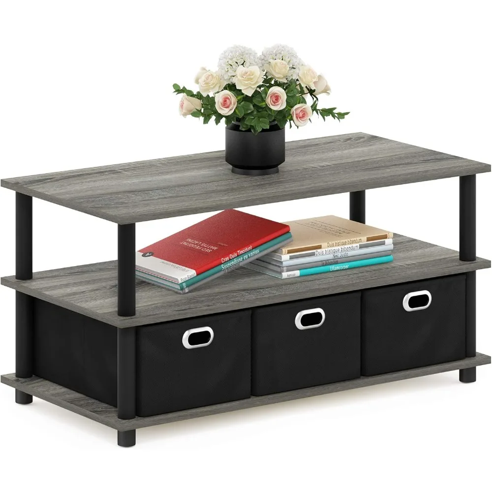 Coffee Table, 31.22D x 15.5W x 15.8H in, French Oak Grey/Black/Black 5
