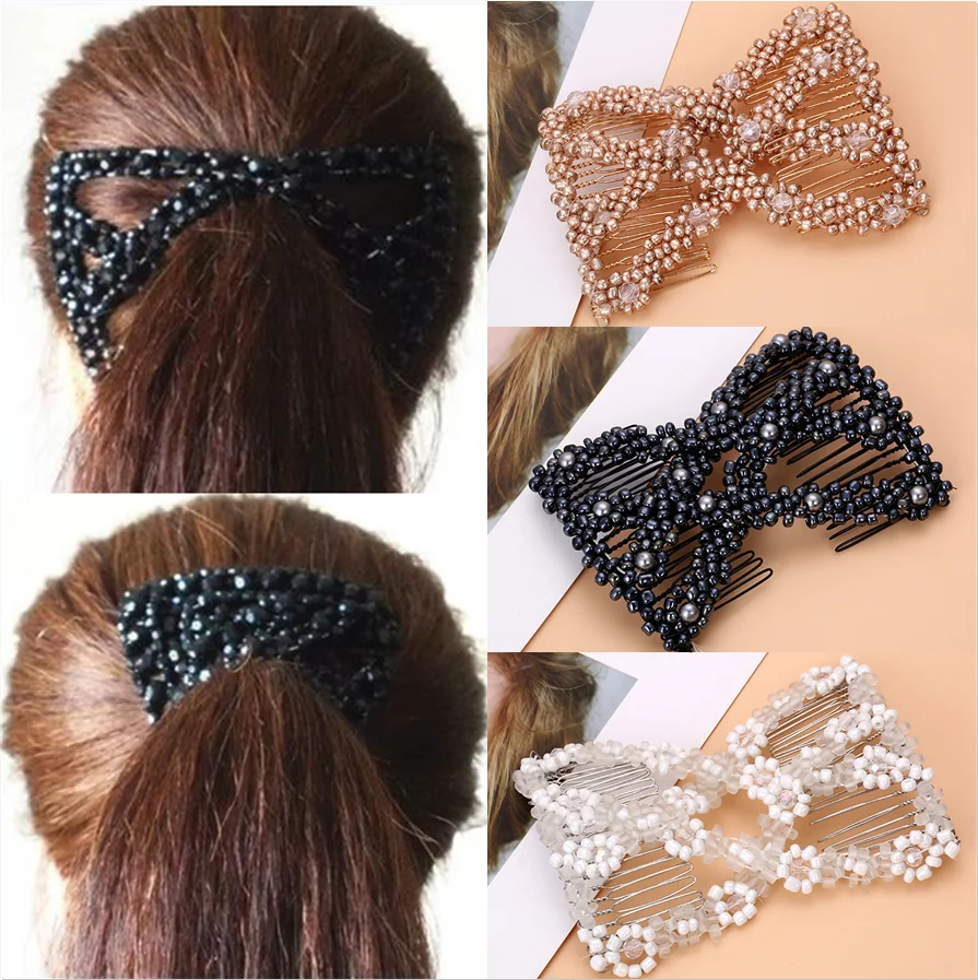 Nuove Donne Pettine Accessori Per Capelli Perla Perline Elastico Per Capelli Artiglio Tornante Pettine Magico Up-Do Acconciatura Bun Maker Strumento C